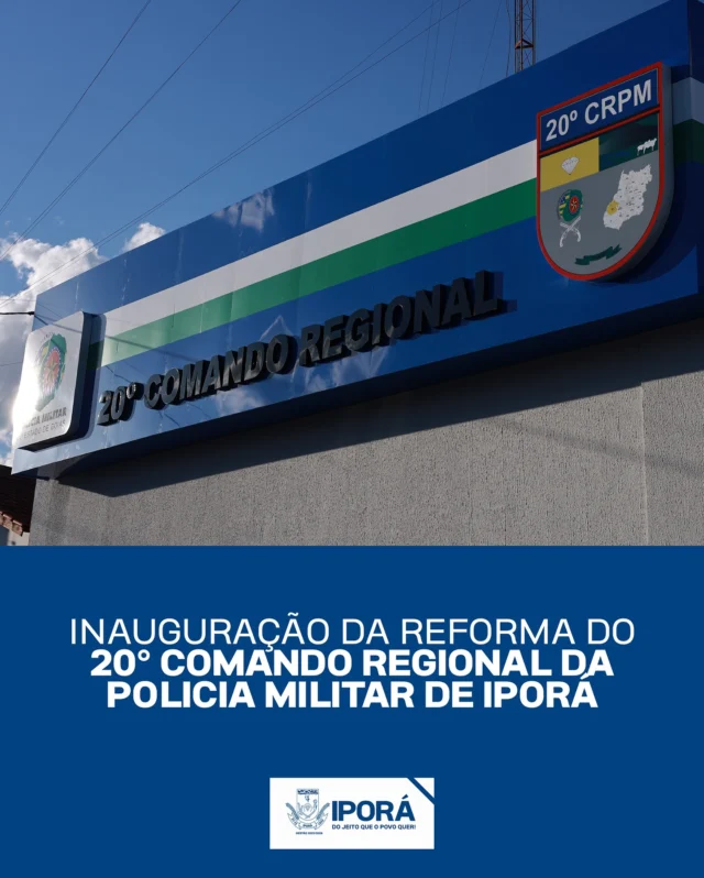 Mais estrutura para a segurança pública de Iporá!  Foi realizada a inauguração da reforma do 20º Comando Regional da Polícia Militar, e a Prefeitura de Iporá fez questão de participar ativamente desse processo, justamente por compreender a importância e a necessidade de oferecer melhores condições de trabalho aos nossos policiais.  Um espaço renovado, mais funcional e digno para quem cuida da nossa segurança todos os dias.  Parabéns à Polícia Militar por essa conquista, e à gestão pública pelo compromisso com a valorização das instituições! Iporá do jeito que o povo quer.  #SegurançaPública #20ComandoRegional #ParceriaPeloBemComum #PrefeituraDeIporá #IporáDoJeitoQueOPovoQuer
