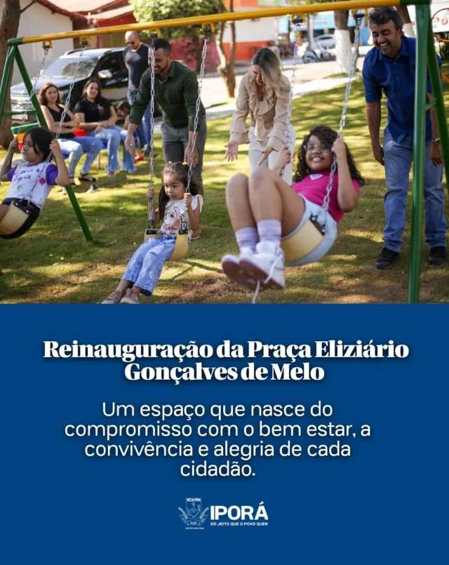 Hoje reinauguramos a Praça Eliziário Gonçalves de Melo — um espaço que volta a pulsar com vida, encontros e sonhos compartilhados.  Este momento é fruto de uma gestão pública comprometida com o bem-estar da população, que valoriza cada cantinho da nossa cidade e acredita que lazer, beleza e convivência são direitos de todos.  A praça revitalizada é mais do que um local físico: é um convite ao pertencimento, à coletividade e ao orgulho de viver aqui. Um lugar onde o tempo desacelera para que as memórias aconteçam.  Parabéns a todos que acreditam no poder da transformação. Que este seja mais um capítulo bonito da nossa história juntos!  #PraçaEliziário #GestãoComAmor #CidadeParaTodos #NovaFase #ipora