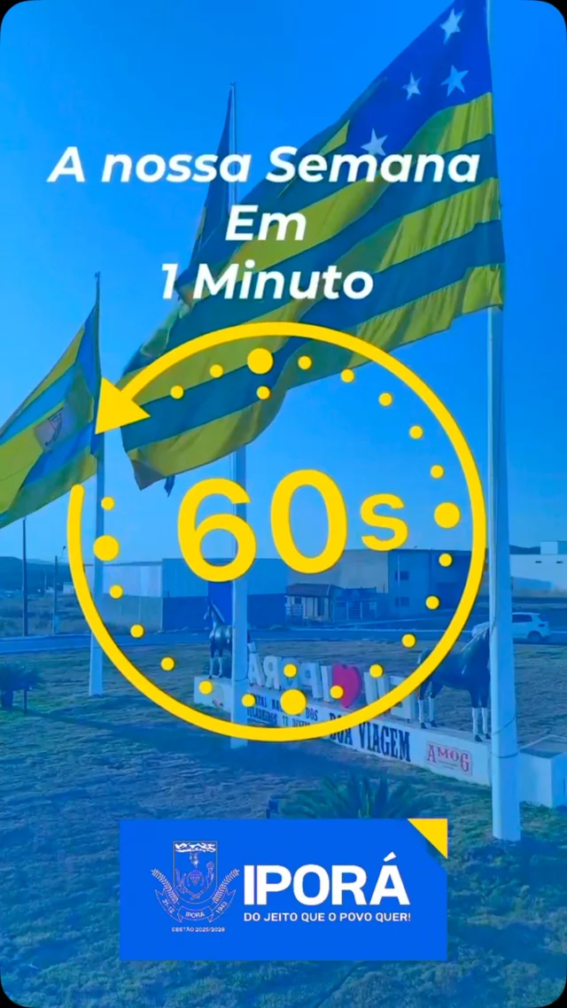 Nossa Semana em um Minuto  Segunda-feira:  Início do movimento dos agricultores em busca da securitização.  Operação tapa-buracos em andamento.  Chegada dos benefícios doados pela OVG.  Terça-feira: Reunião com a equipe organizadora da 1ª Conferência Municipal das Cidades de Iporá.  Reunião em Goiânia com o Delegado Waldir para assinatura de convênio com o DETRAN.  Início das visitas às escolas para convocação de jovens maiores de 18 anos para o alistamento.  Continuação da operação tapa-buracos.  Quarta-feira: Operação tapa-buracos prossegue.  Revitalização da Praça Eliziário Gonçalves de Melo (antiga Praça da Liberdade).  Evento de conscientização pelo Dia do Orgulho Autista.  Quinta-feira: Feriado – sem atividades oficiais.  Sexta-feira: Operação tapa-buracos e limpeza urbana.  Finalização dos últimos detalhes na revitalização da praça.  Pintura das faixas preferenciais privativas.  #NossaSemanaEmUmMinuto  #PrefeituraDeIporá  #GovernoQueTrabalha  #RevitalizaçãoDePraças  #OperaçãoTapaBuracos  #AlistamentoMilitar  #CidadesDeIporá  #DireitosDaPessoaIdosa  #SecuritizaçãoRural  #DiaDoOrgulhoAutista  #ParceriaComDetran  #TrabalhoQueTransforma  #AçõesDaSemana  #IporáEmMovimento  #LimpezaUrbana