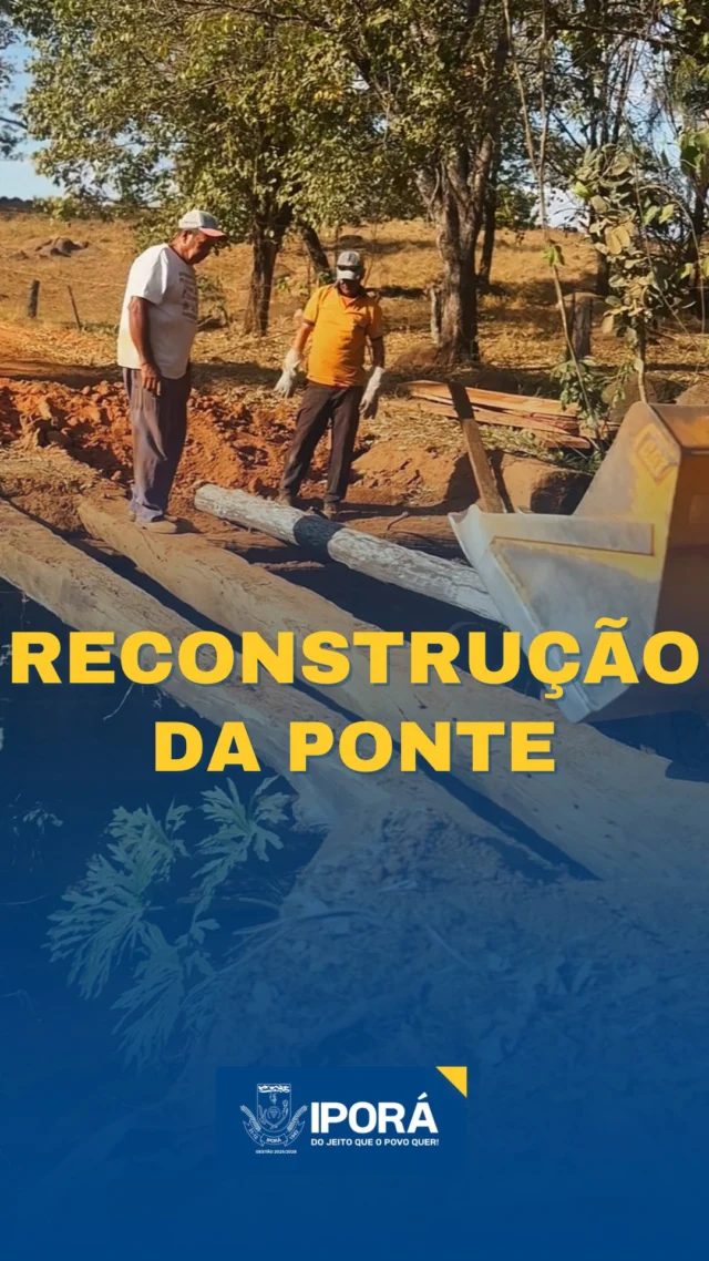 Resposta rápida e trabalho em ação!  Na última terça-feira, a ponte que liga Iporá à região do Cruzeirinho cedeu, interrompendo o tráfego e preocupando moradores e produtores locais.  Mas a Prefeitura de Iporá agiu com agilidade: já nesta quarta-feira, as equipes estão no local trabalhando firme na reconstrução da ponte, garantindo o restabelecimento do acesso com segurança e eficiência.  E o trabalho no campo não para! 🚜 A região do Jacaré também segue recebendo patrulhamento e manutenção nas estradas vicinais, fortalecendo o escoamento da produção rural e dando mais qualidade de vida à zona rural.  ✅ Compromisso com o produtor. Respeito com a nossa gente.  #IporáEmObras #ZonaRural #TrabalhoQueTransforma #ReconstruçãoDaPonte #Cruzeirinho #RegiãoDoJacaré #PrefeituraDeIporá #CuidandoDaNossaGente #ForçaNoCampo