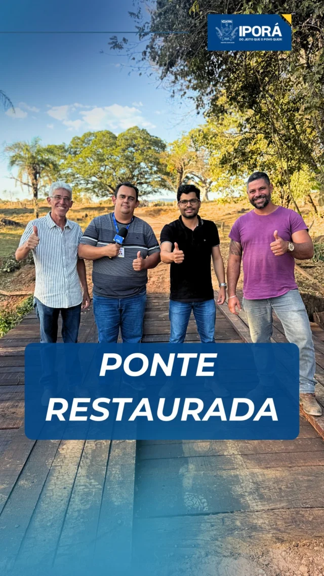 PONTE RESTAURADA EM TEMPO RECORDE! 🛠️  A ponte que liga Iporá ao povoado Cruzeirinho foi totalmente restaurada em menos de 48 horas! 🙌  Ela cedeu no dia 5 de agosto, mas já no dia 7, antes mesmo das 18h da da tarde, a estrutura estava pronta para uso novamente — garantindo a segurança e a mobilidade da população.  Esse é o reflexo de uma gestão com compromisso, agilidade e uma resposta rápida e eficiente diante das necessidades da nossa gente.#prefeituradeiporá  📍Iporá avançando a cada dia!  #PrefeituradeIporá #ObrasIPR #Cruzeirinho #TrabalhoQueFazADiferença #IporáAvançandoACadaDia